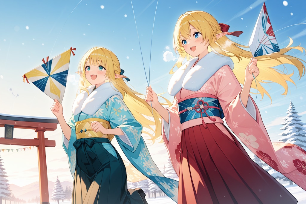 凧あげ？しているエルフの女の子