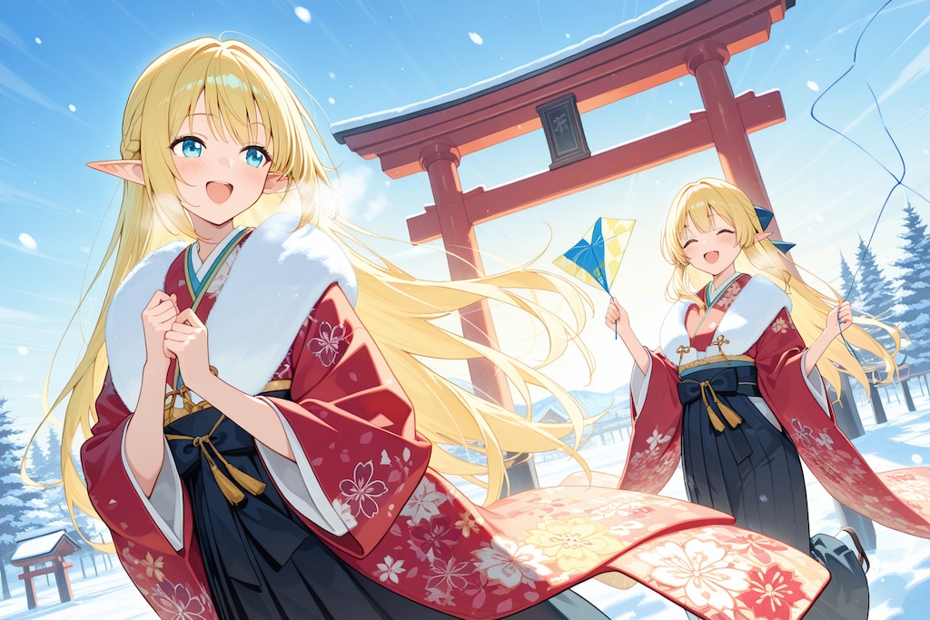 凧あげ？しているエルフの女の子