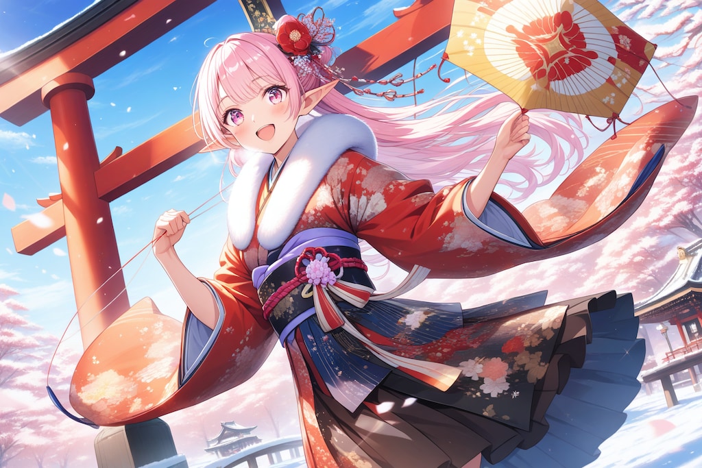 凧あげ？しているエルフの女の子