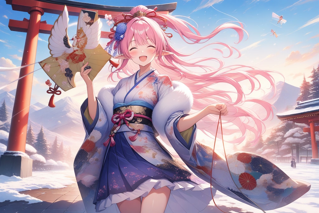 凧あげ？しているエルフの女の子