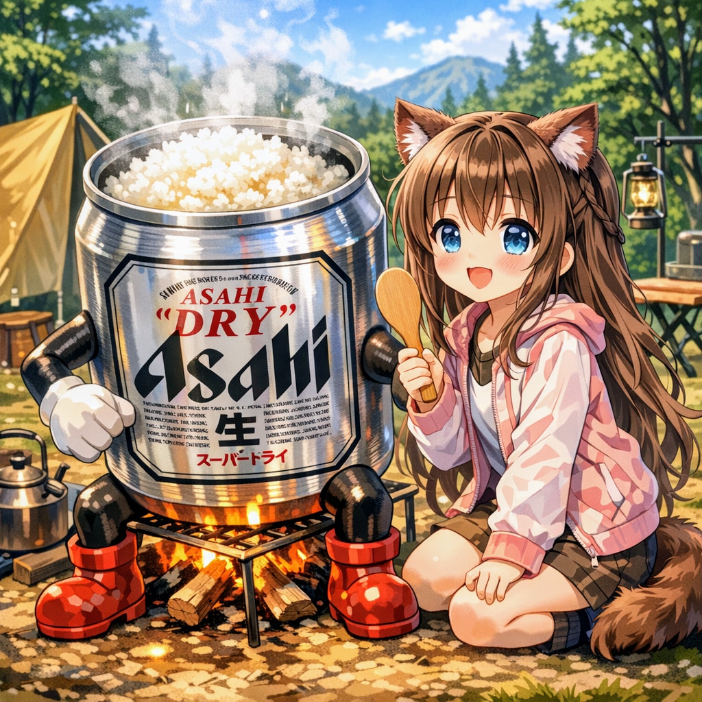ビール缶で米を炊いた小さな女の子