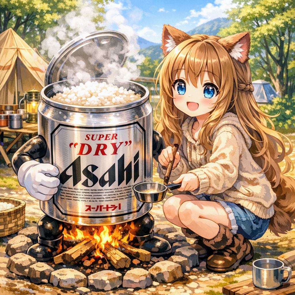 ビール缶で米を炊いた小さな女の子 | の人気AIイラスト・グラビア