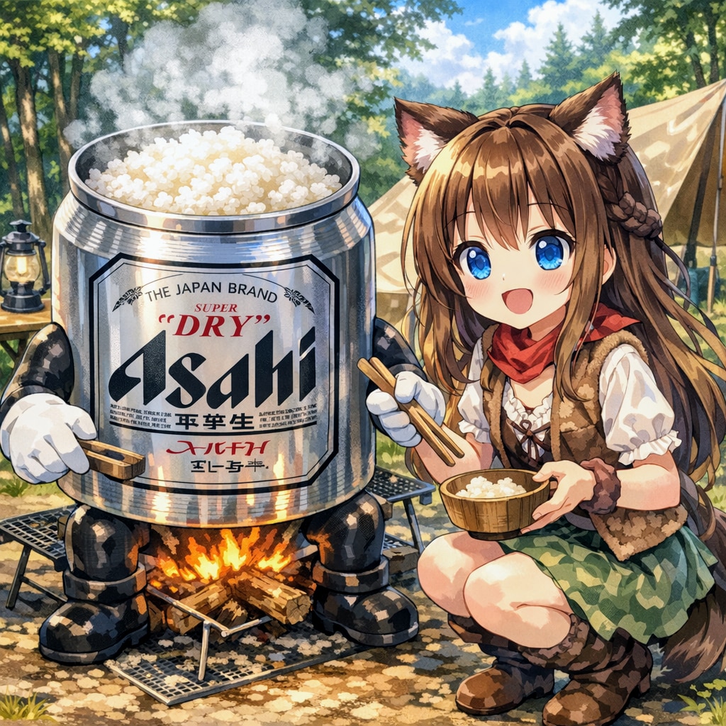 ビール缶で米を炊いた小さな女の子