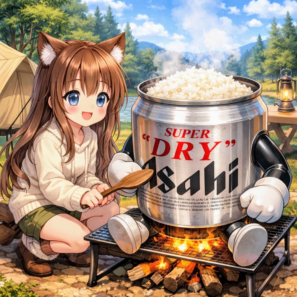 ビール缶で米を炊いた小さな女の子