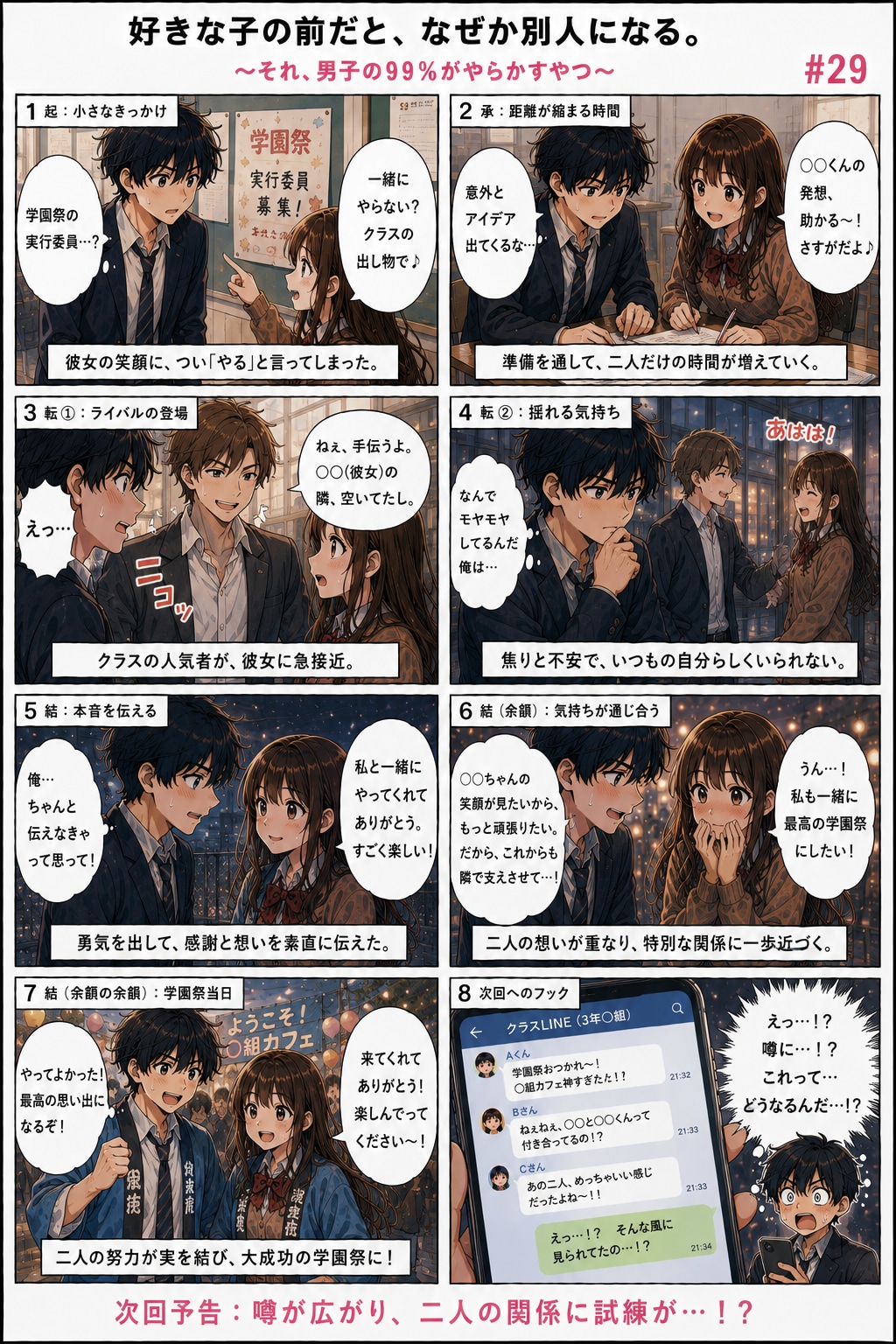 青春ラブコメシリーズ化：漫画生成GPT（GPTs）  「続きのストーリーの漫画を描いてください。」と言ったら続きができました。  カスタムGPTを作らなくても使えます。 ①まず普通のChatGPTで試