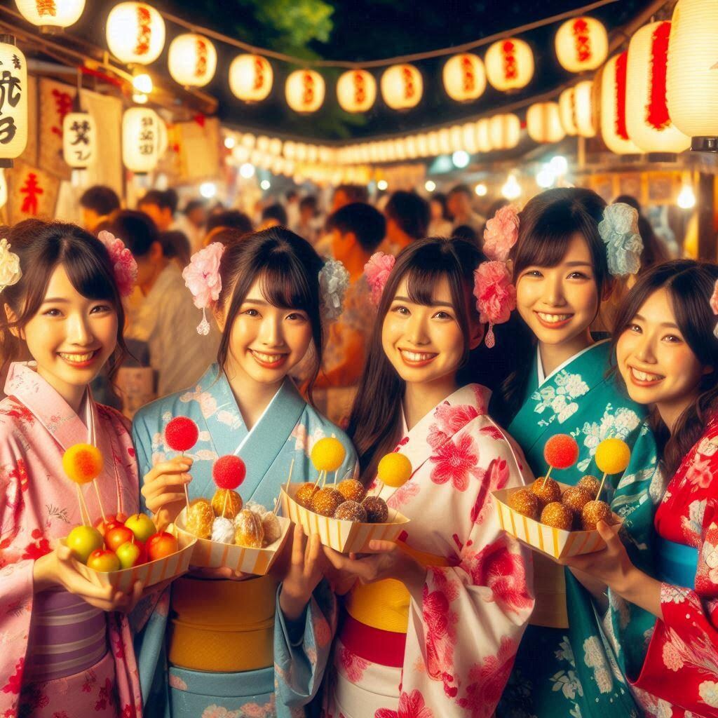 お祭り　屋台　少女