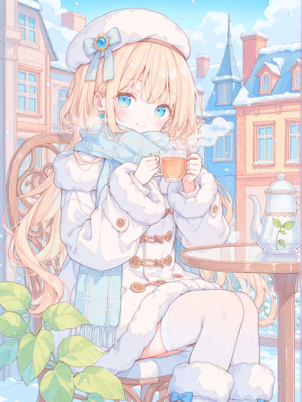 雪の街とふわふわ冬服