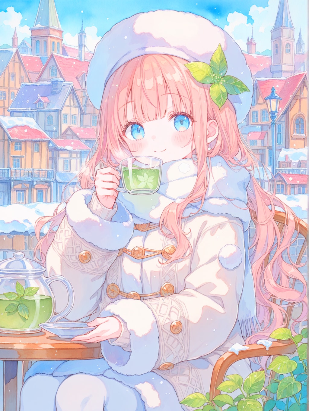 雪の街とふわふわ冬服