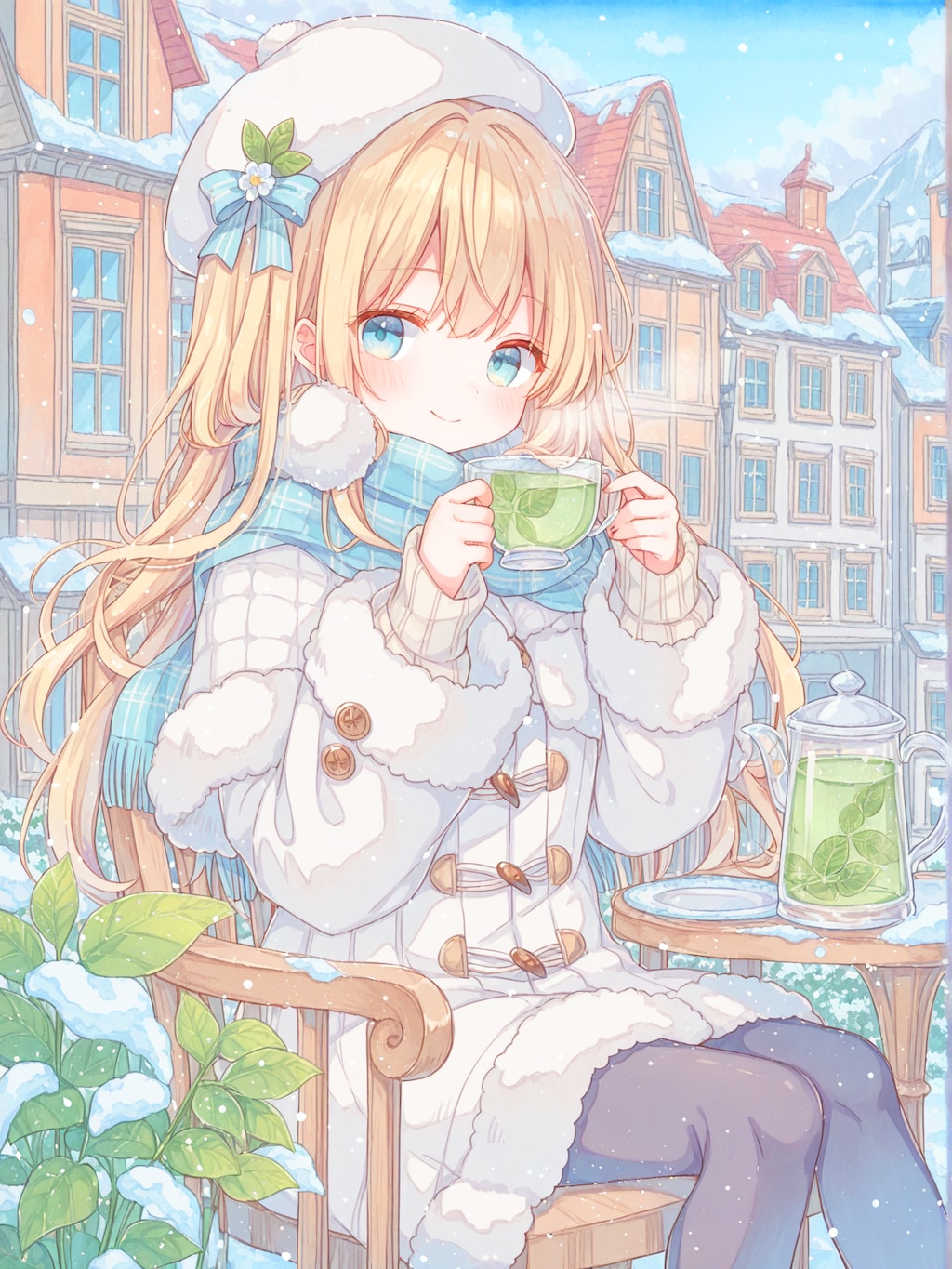 雪の街とふわふわ冬服