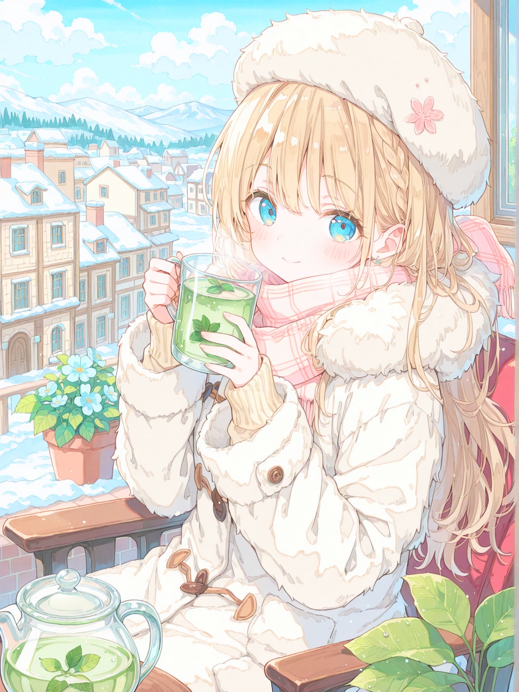 雪の街とふわふわ冬服