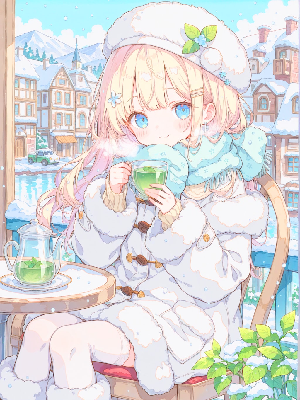 雪の街とふわふわ冬服
