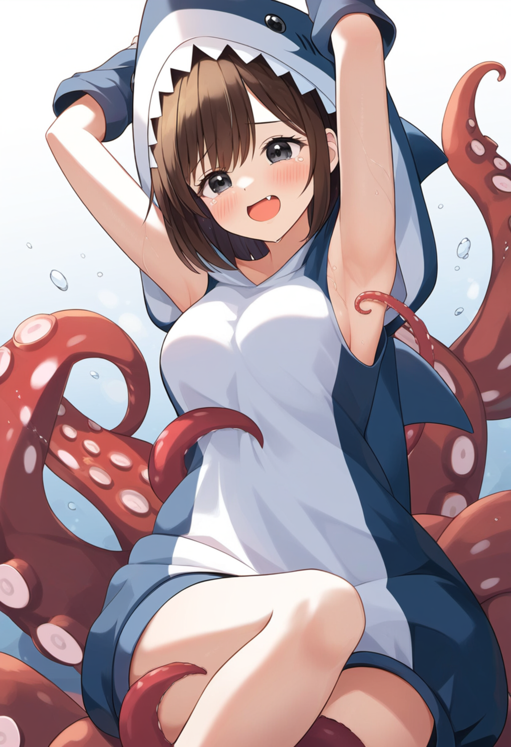 「サメとタコの対決だ！みんな見逃すな！」「あはははははは、私人間だよ！見てないで助けて～」