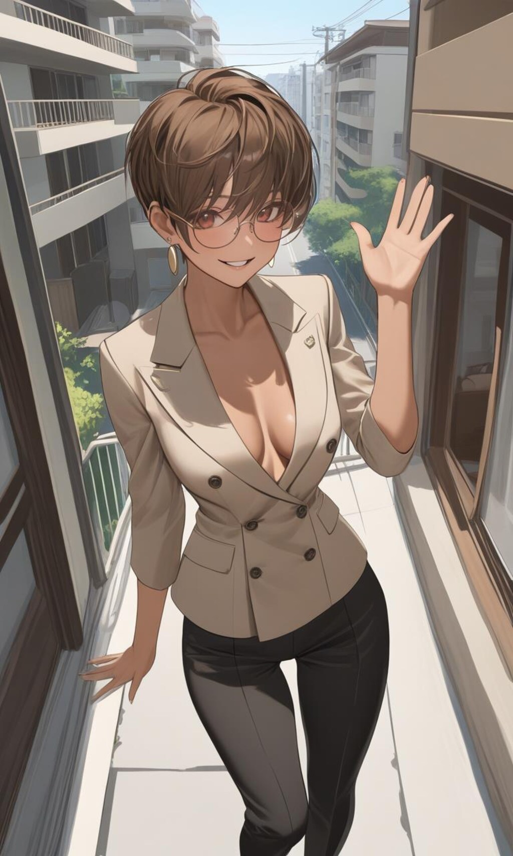 手を振る日焼け彼女