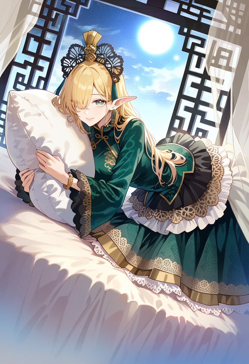 チャイナ風ドレスのエルフ美女 | の人気AIイラスト・グラビア