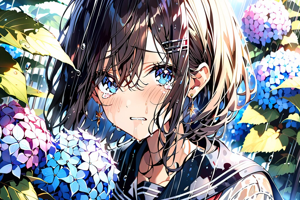 少女　６月　アジサイ