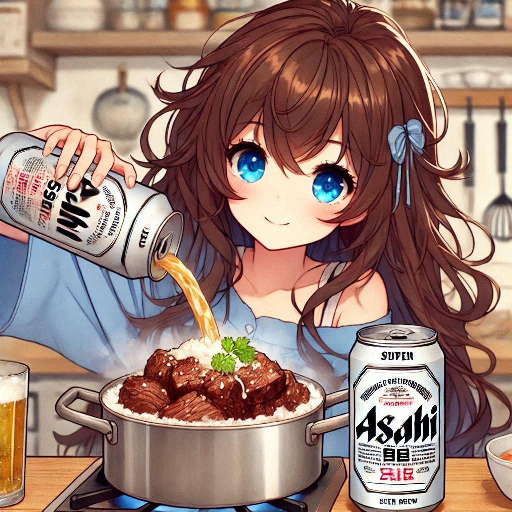 牛肉のビール煮(カルボナード)を作る小さな女の子 | の人気AIイラスト・グラビア