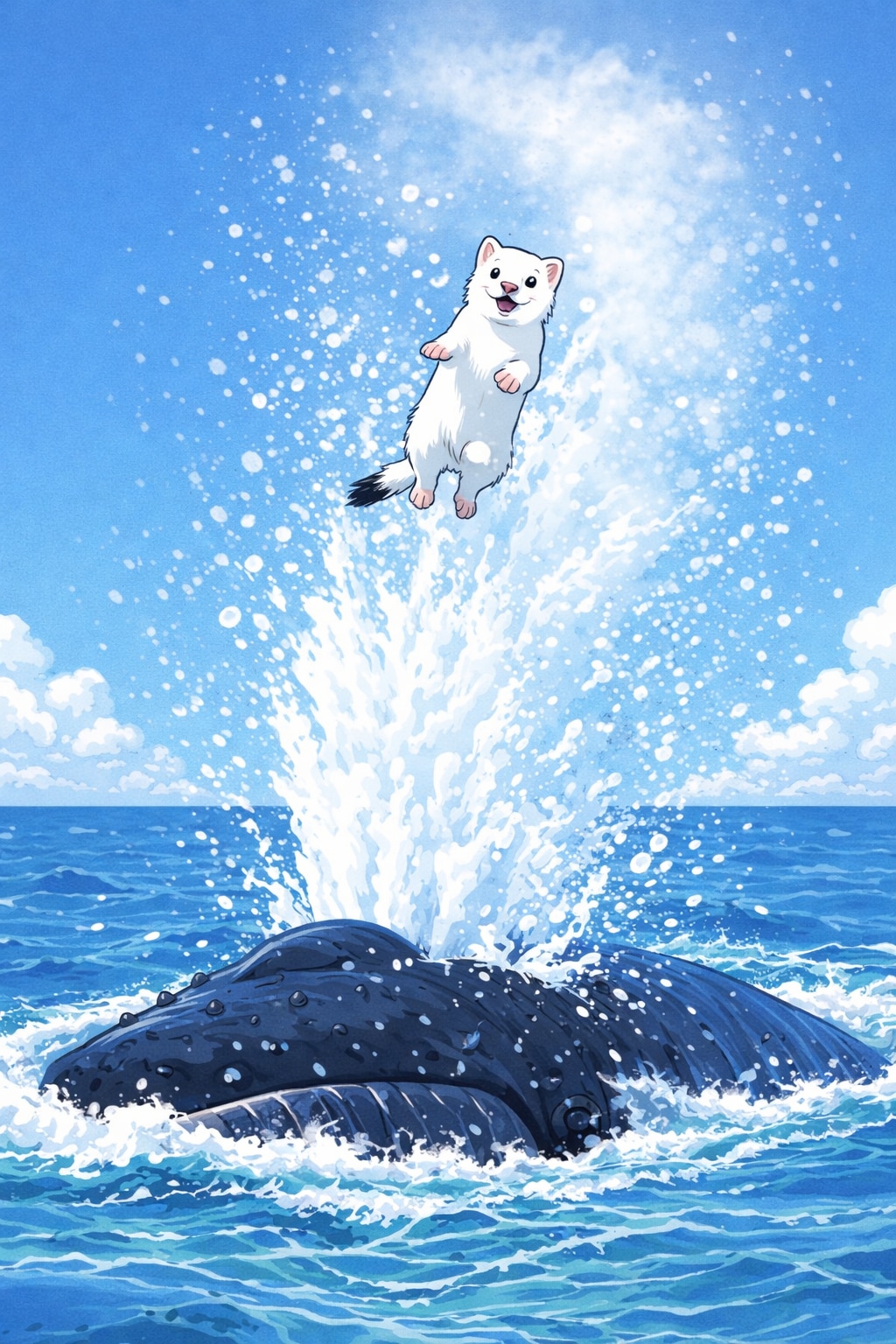 鯨の潮吹きから飛び出るオコジョ | の人気AIイラスト・グラビア