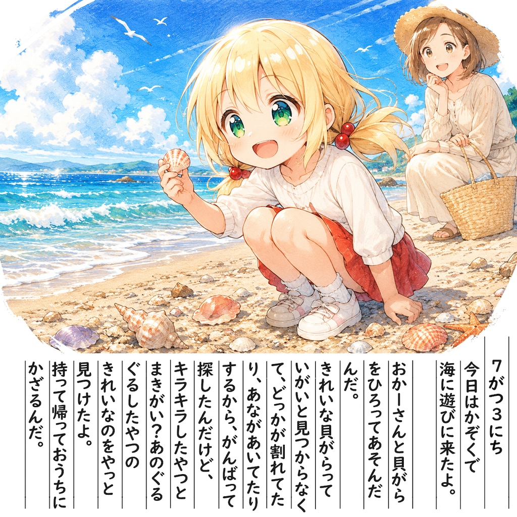 【絵日記】貝がら探ししたよ