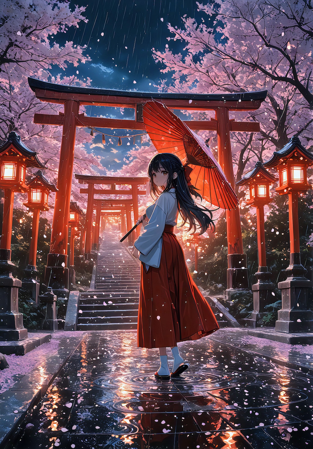 常世の夜、桜の雨に濡れて