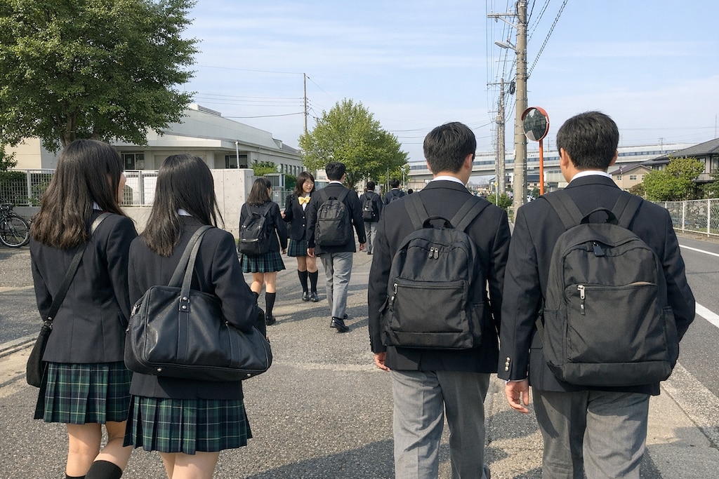 県立霞葉高等学校の登校風景