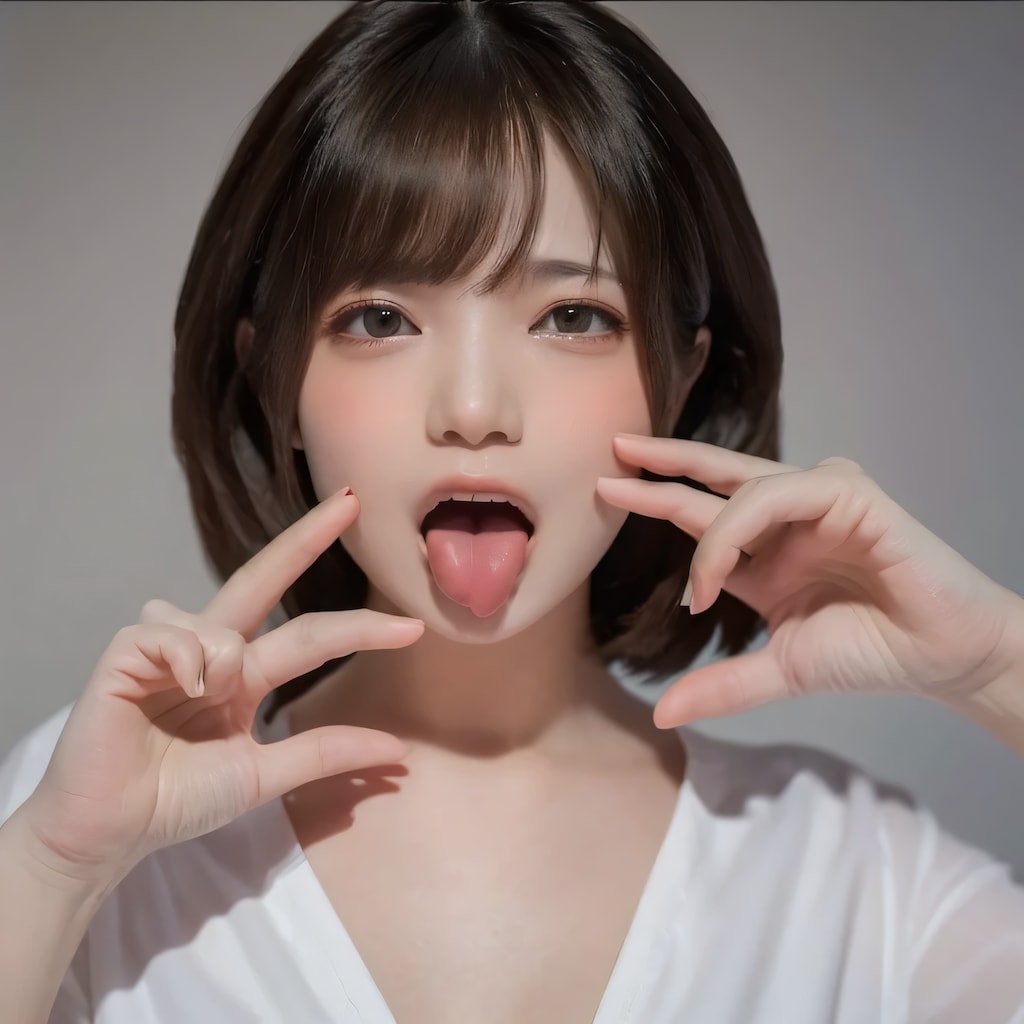 黒髪ボブの舌出し美女１１