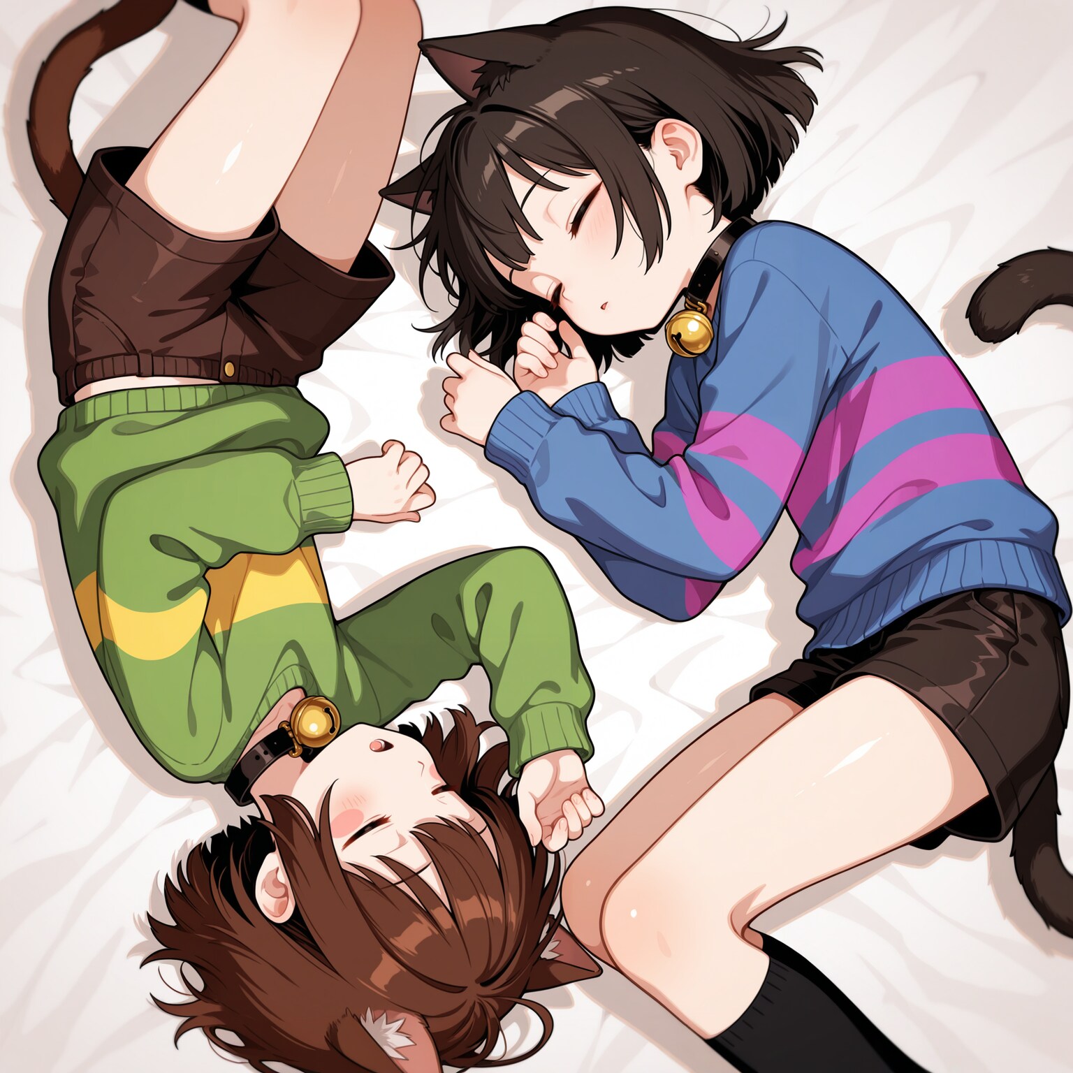 仲良く寝ている猫フリスクと猫キャラちゃん