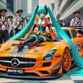 初音ミクとオレンジカラーSLS AMGのドリ車 2枚目