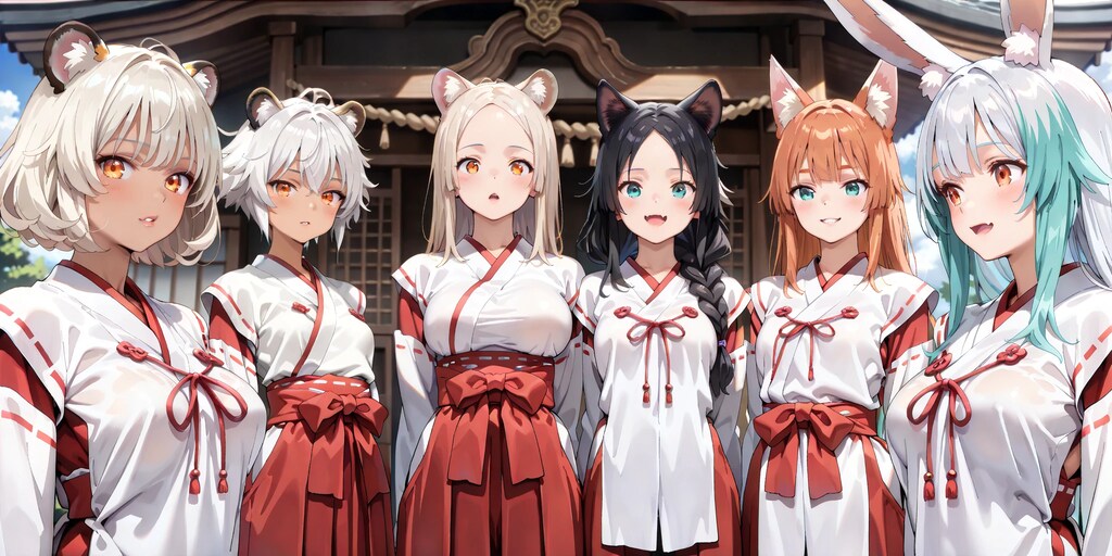 ようこそ！「けも耳神社へ」　巫女体験者集合