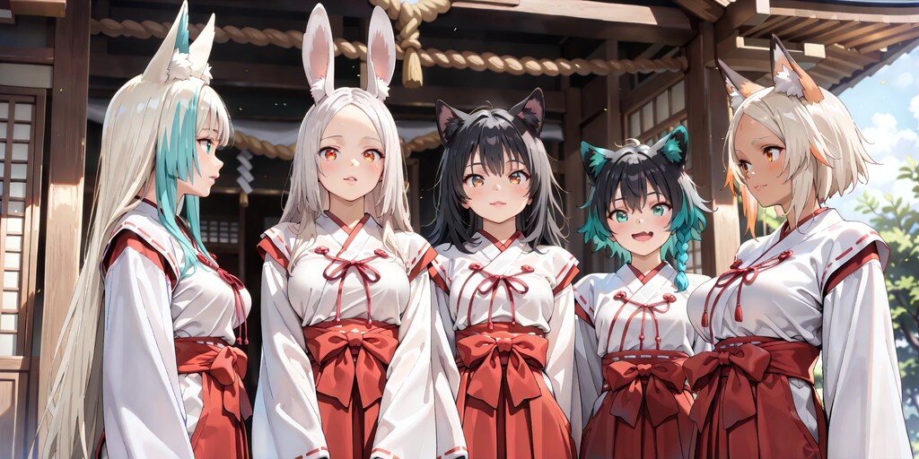 ようこそ！「けも耳神社へ」　巫女体験者集合