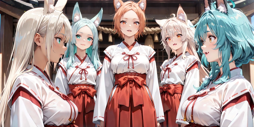 ようこそ！「けも耳神社へ」　巫女体験者集合