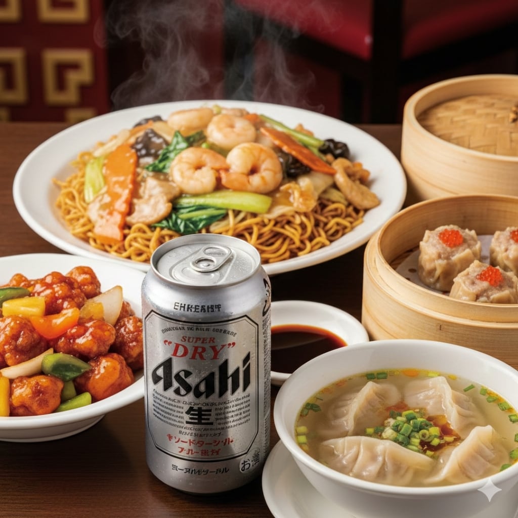 【晩飯】あんかけ焼きそば、酢豚、水餃子、焼売、キンキンのやつ