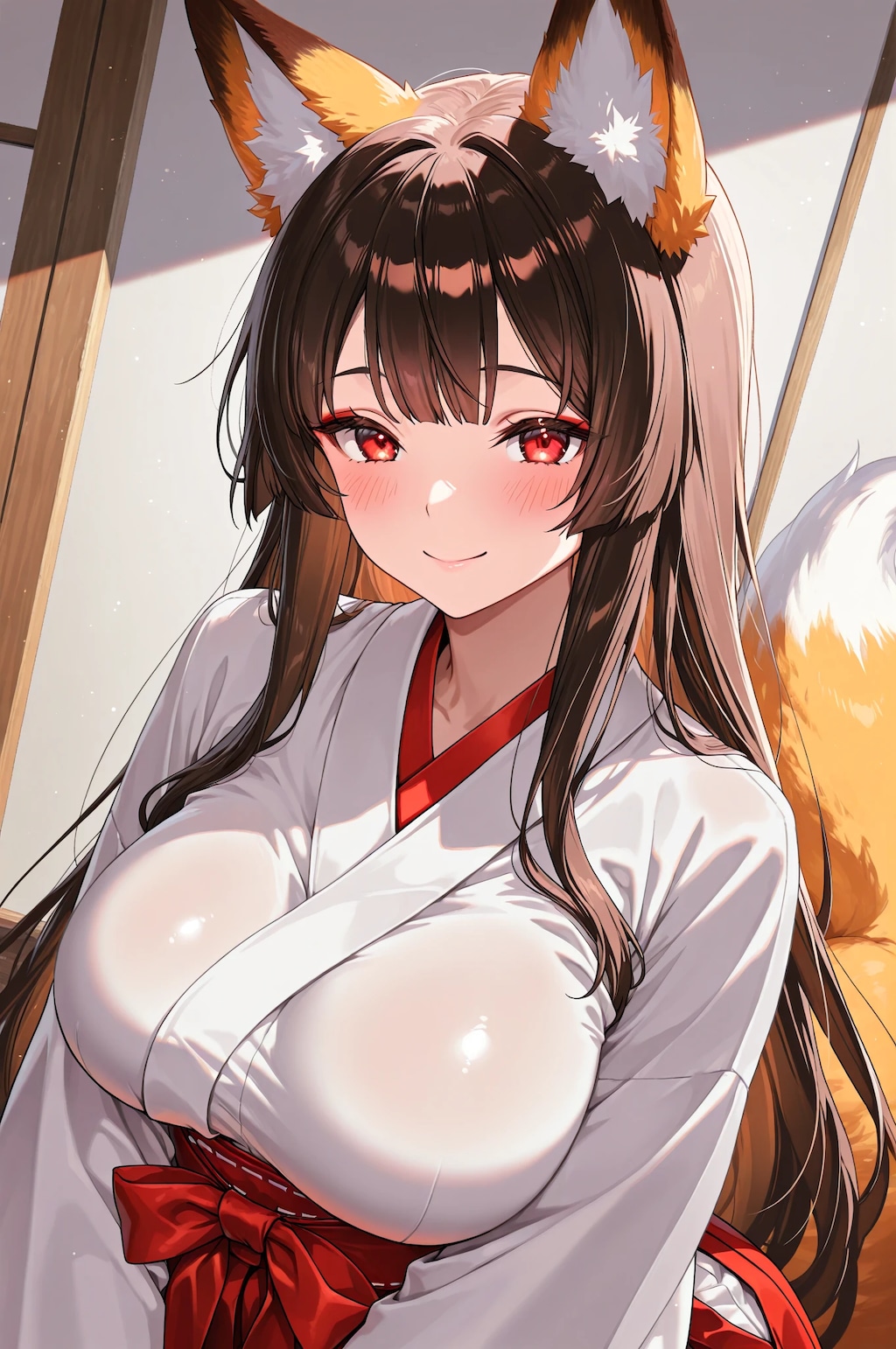 巨乳の狐耳巫女娘
