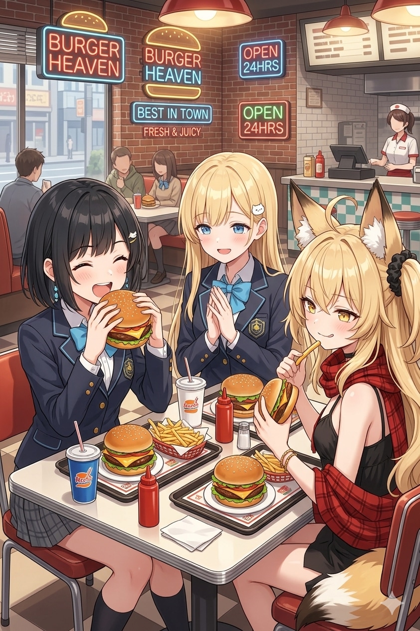 ミラさんと一緒にハンバーガーショップへ | の人気AIイラスト・グラビア