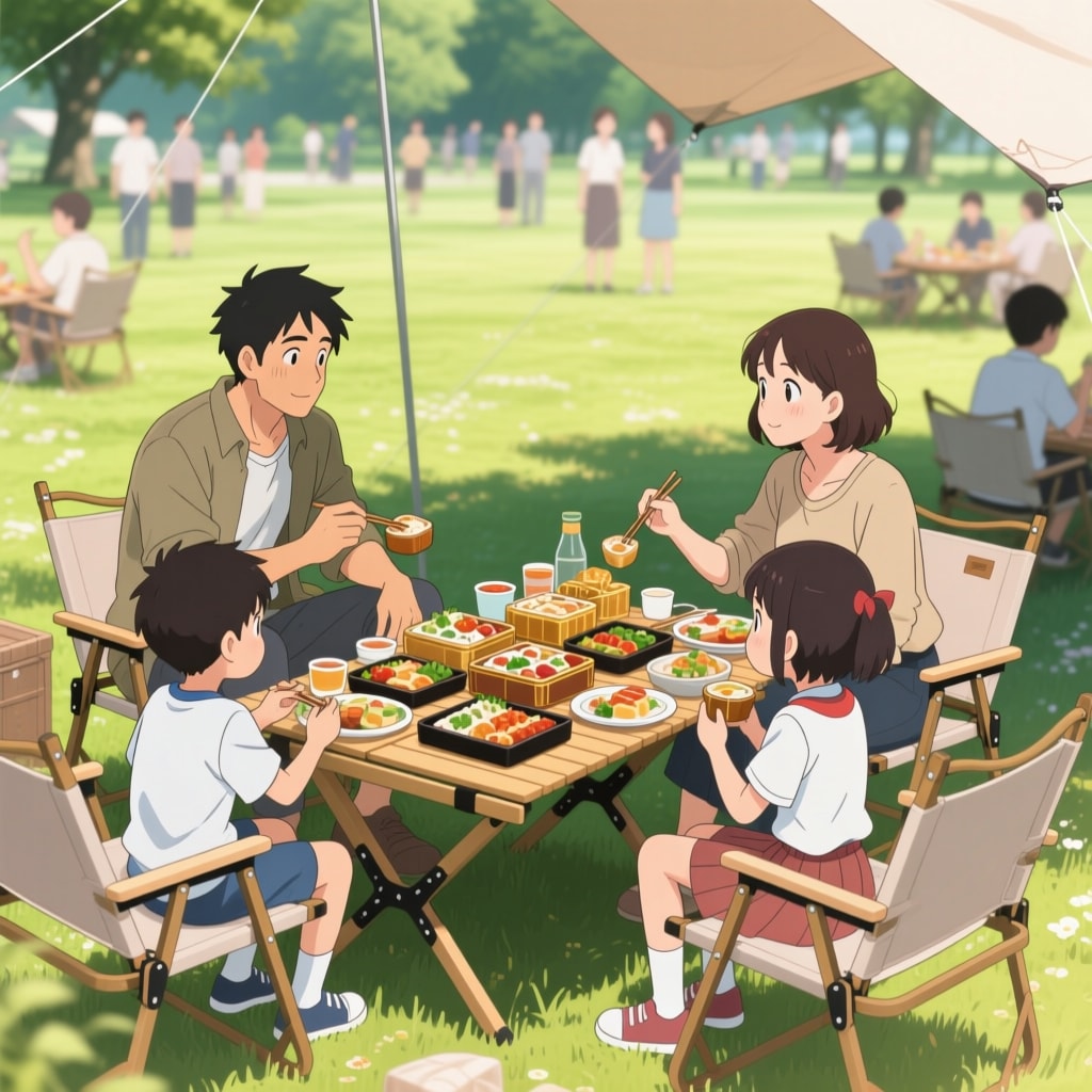 家族で公園にピクニック