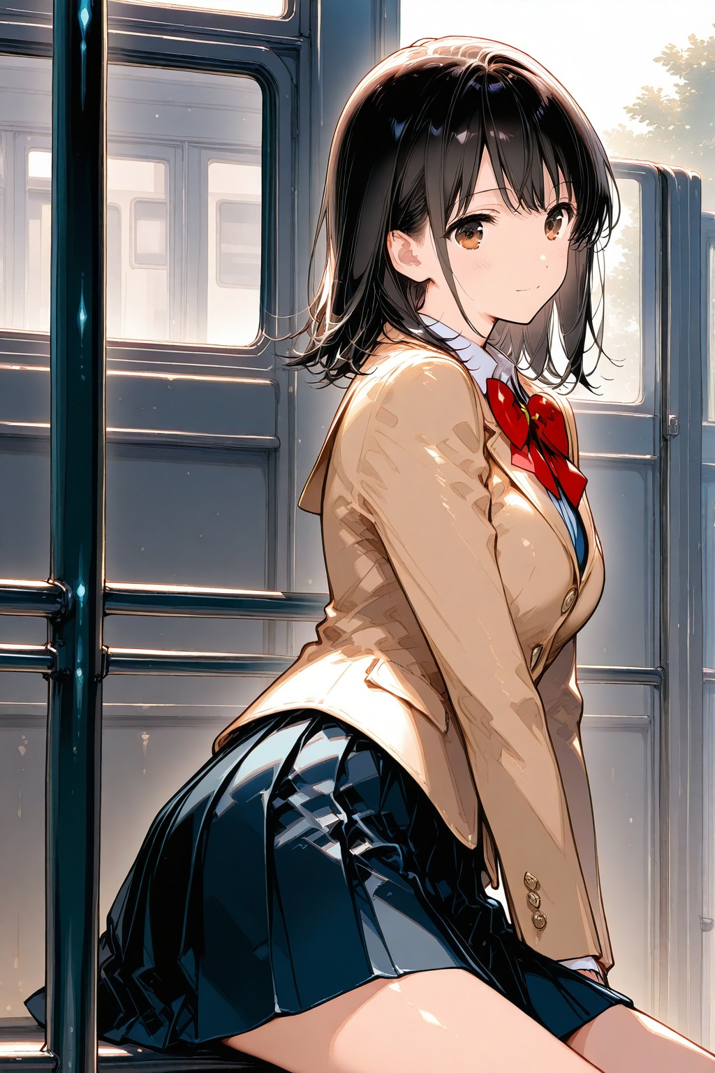 ガードレールに腰かけて誰かを待っている女の子