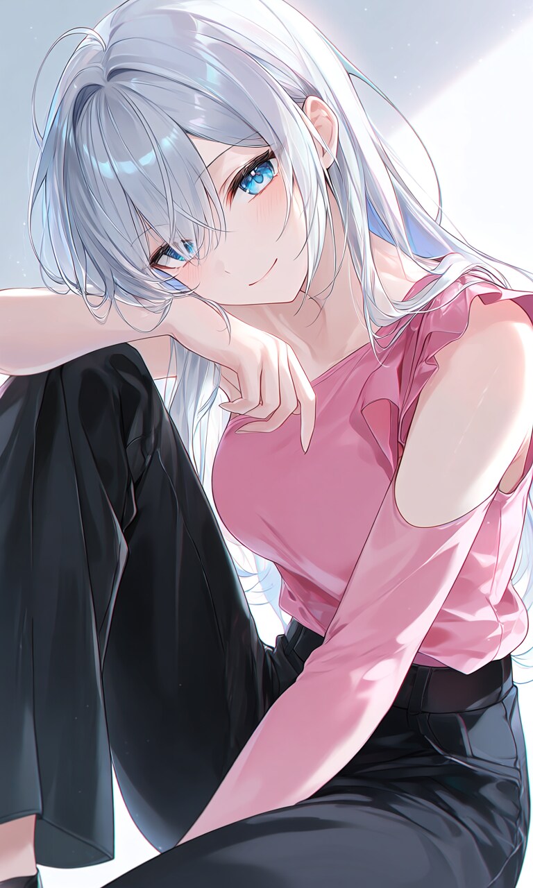ピンクのワンショルダーを着た少女② | の人気AIイラスト・グラビア