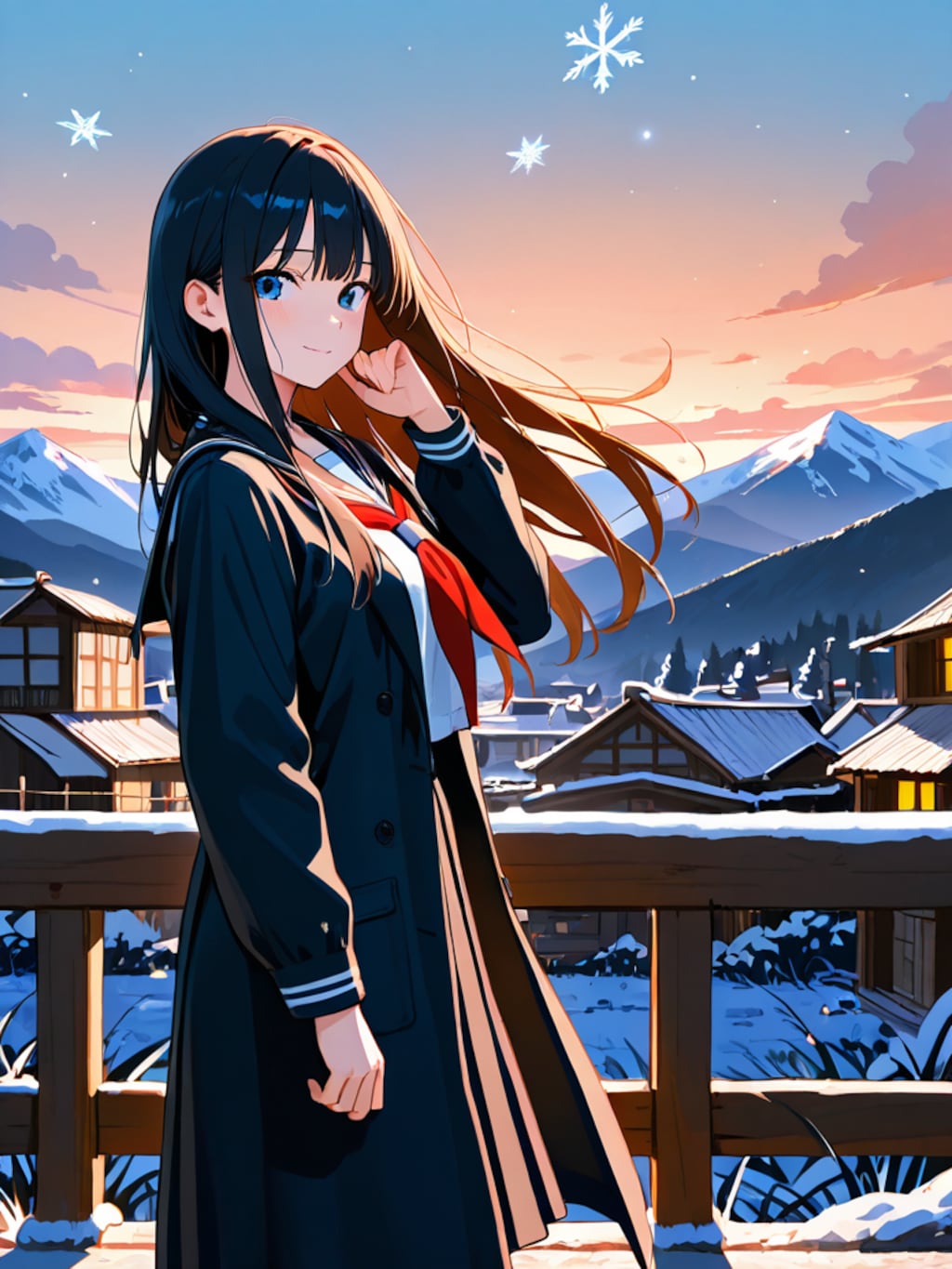 夕暮れ 雪 セーラー服