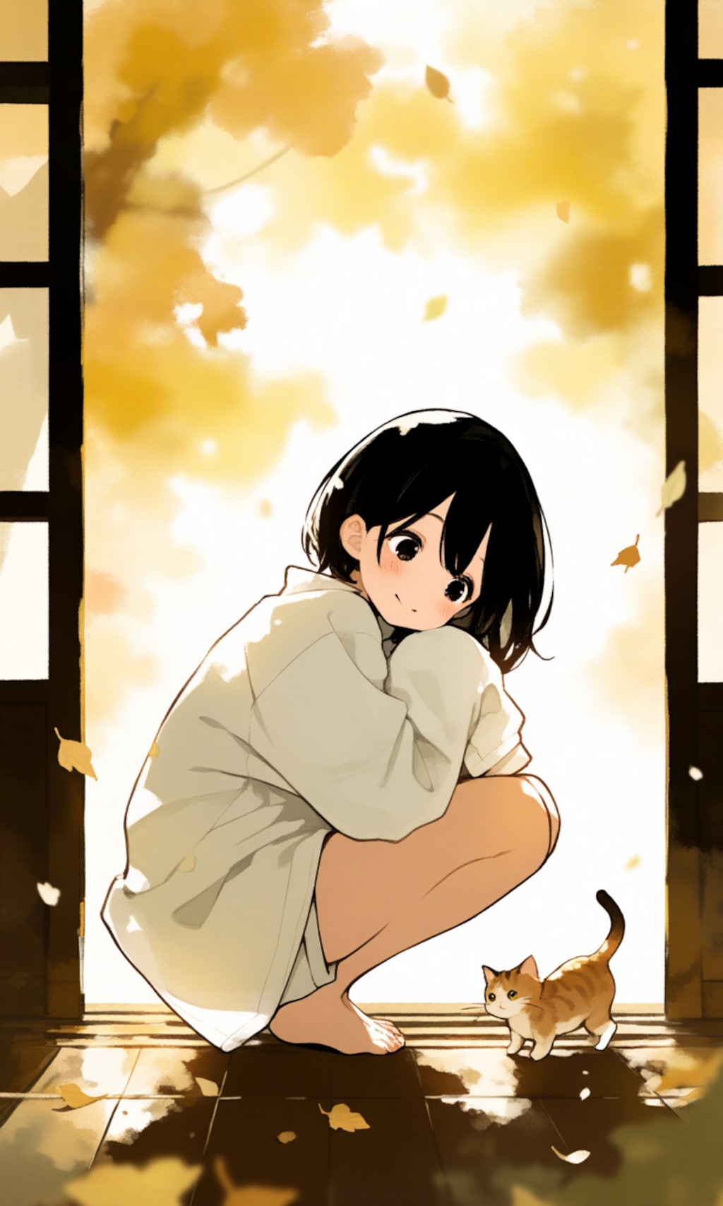 大きなシャツと子猫