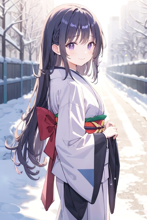 和装女子　雪見