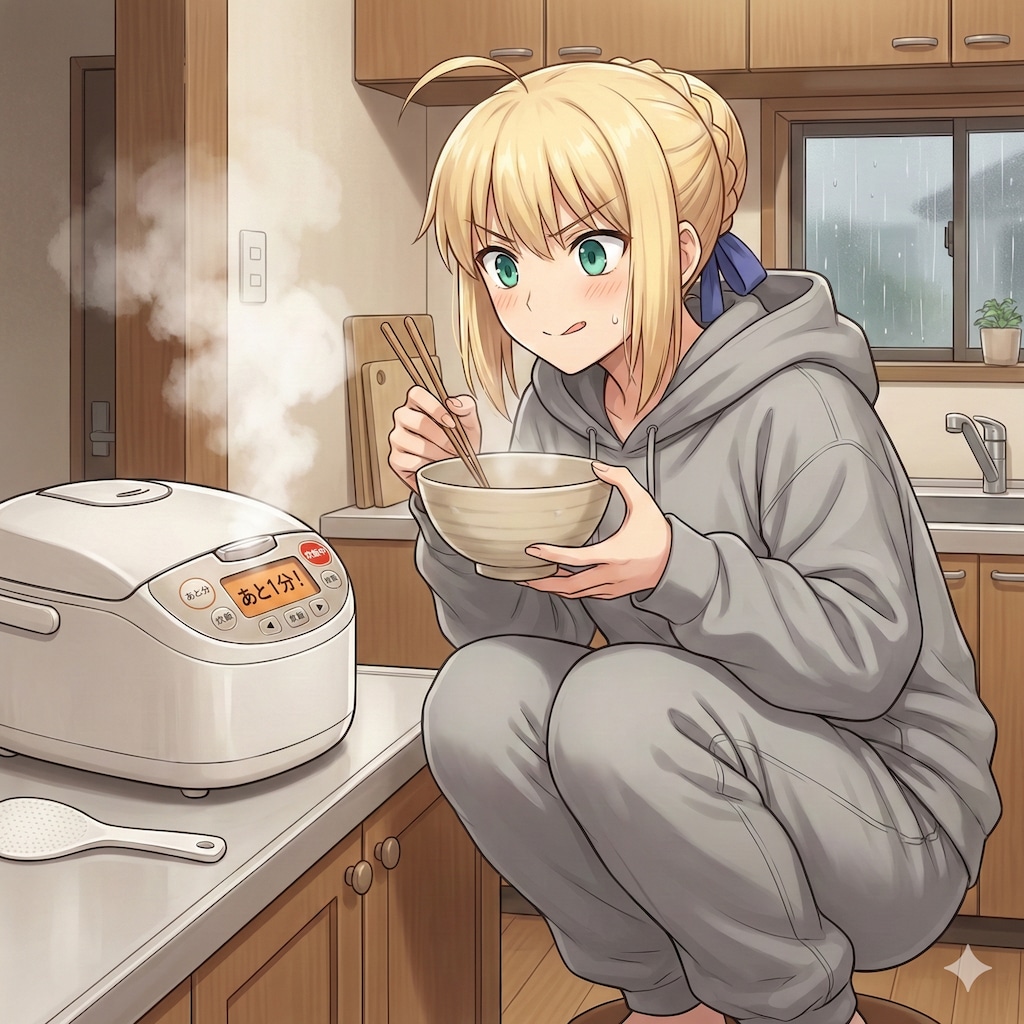 炊きたてご飯に幸せそうなセイバー🎵