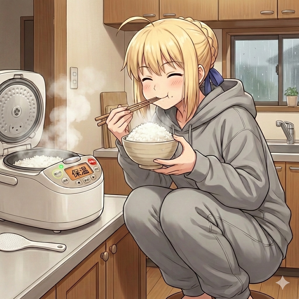 炊きたてご飯に幸せそうなセイバー🎵