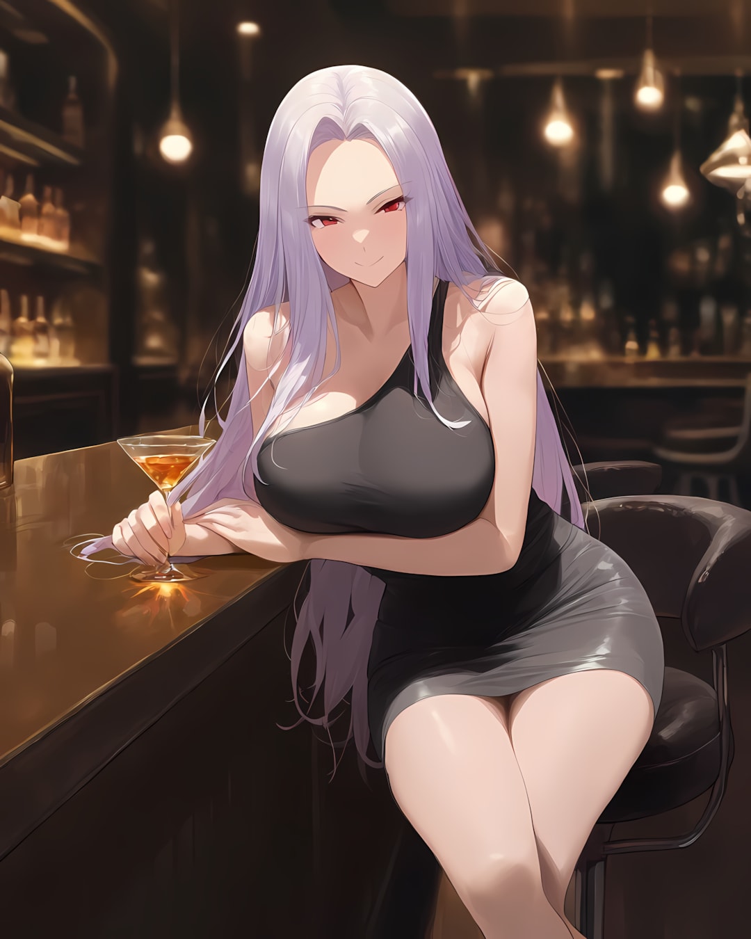 🍸夜のバーカウンター♡カットアウトトップスで大人の夜デートスタイル✨ | の人気AIイラスト・グラビア
