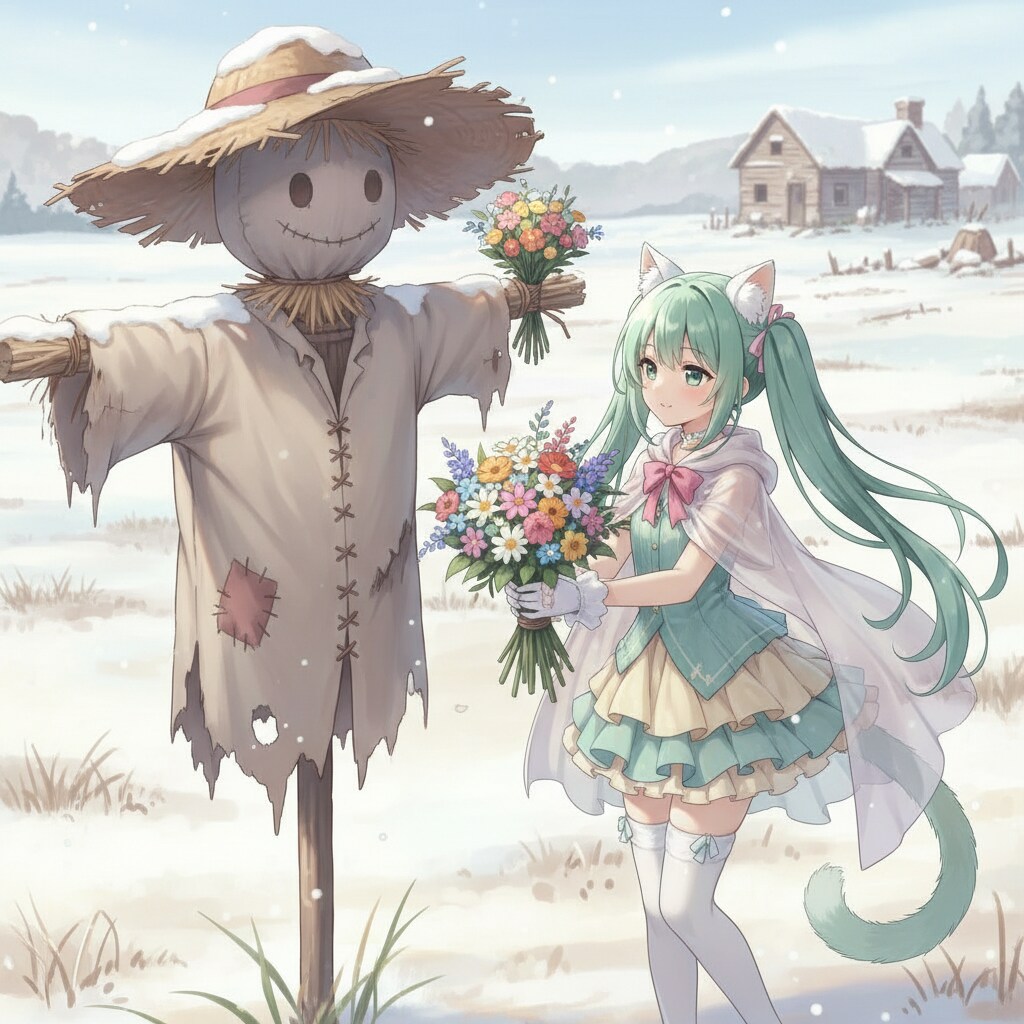 みどツイにゃん。案山子さんに花束を