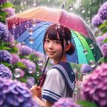 雨と紫陽花と少女 3枚目