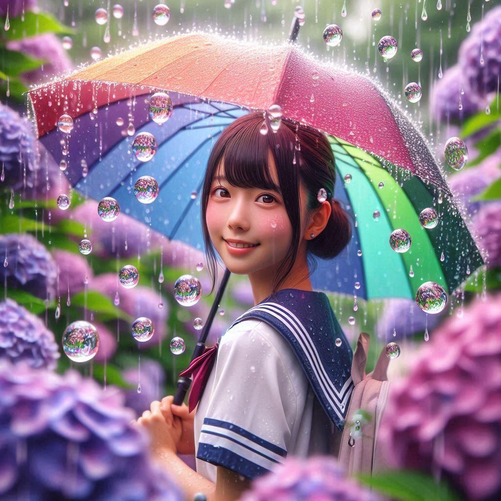 雨と紫陽花と少女