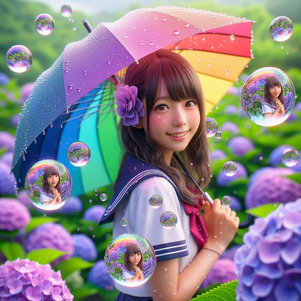 雨と紫陽花と少女