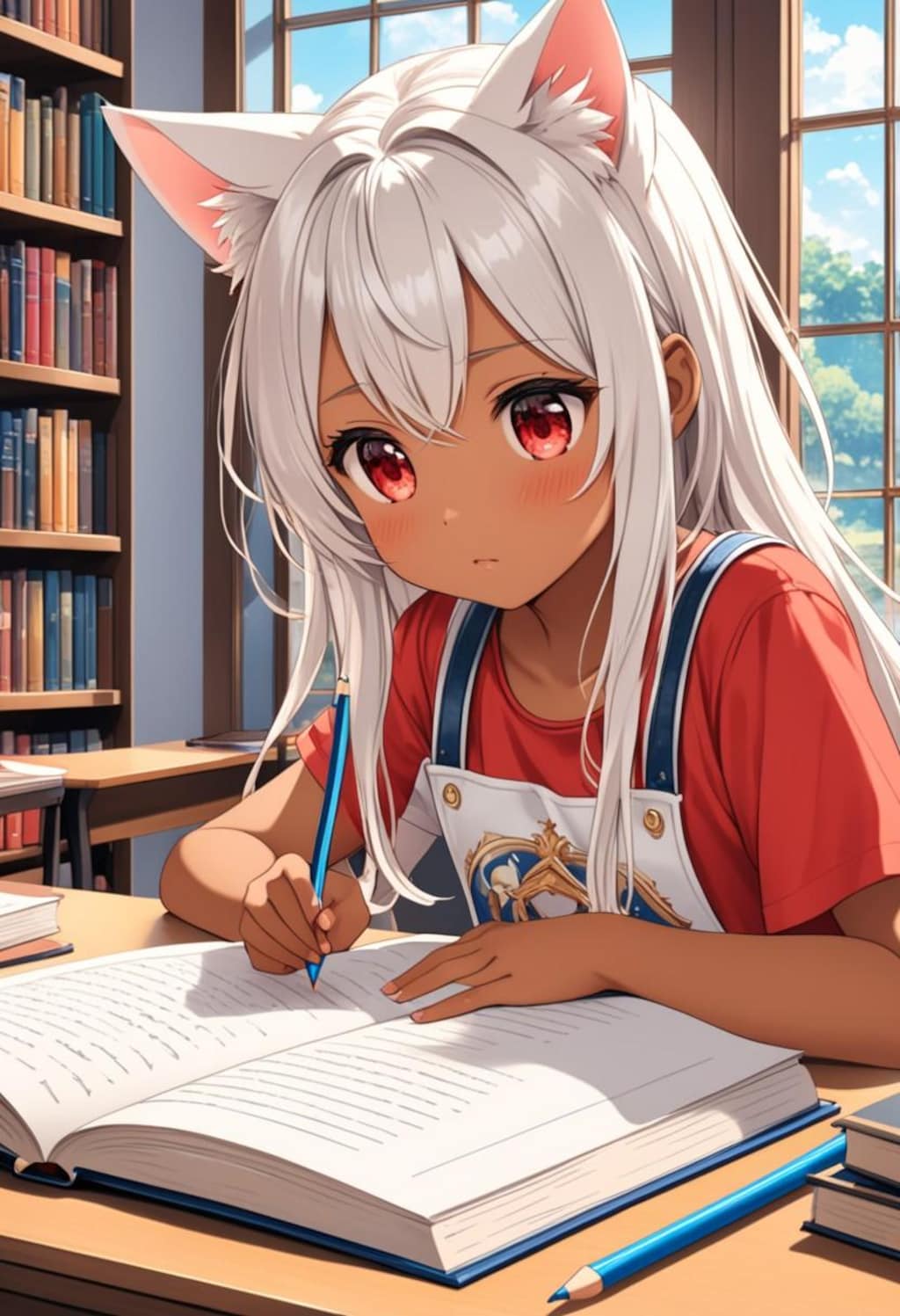 宿題が終わらず絶望する猫娘