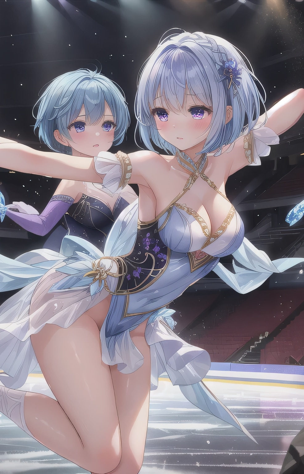 青髪ボブでアイススケートの少女 | の人気AIイラスト・グラビア