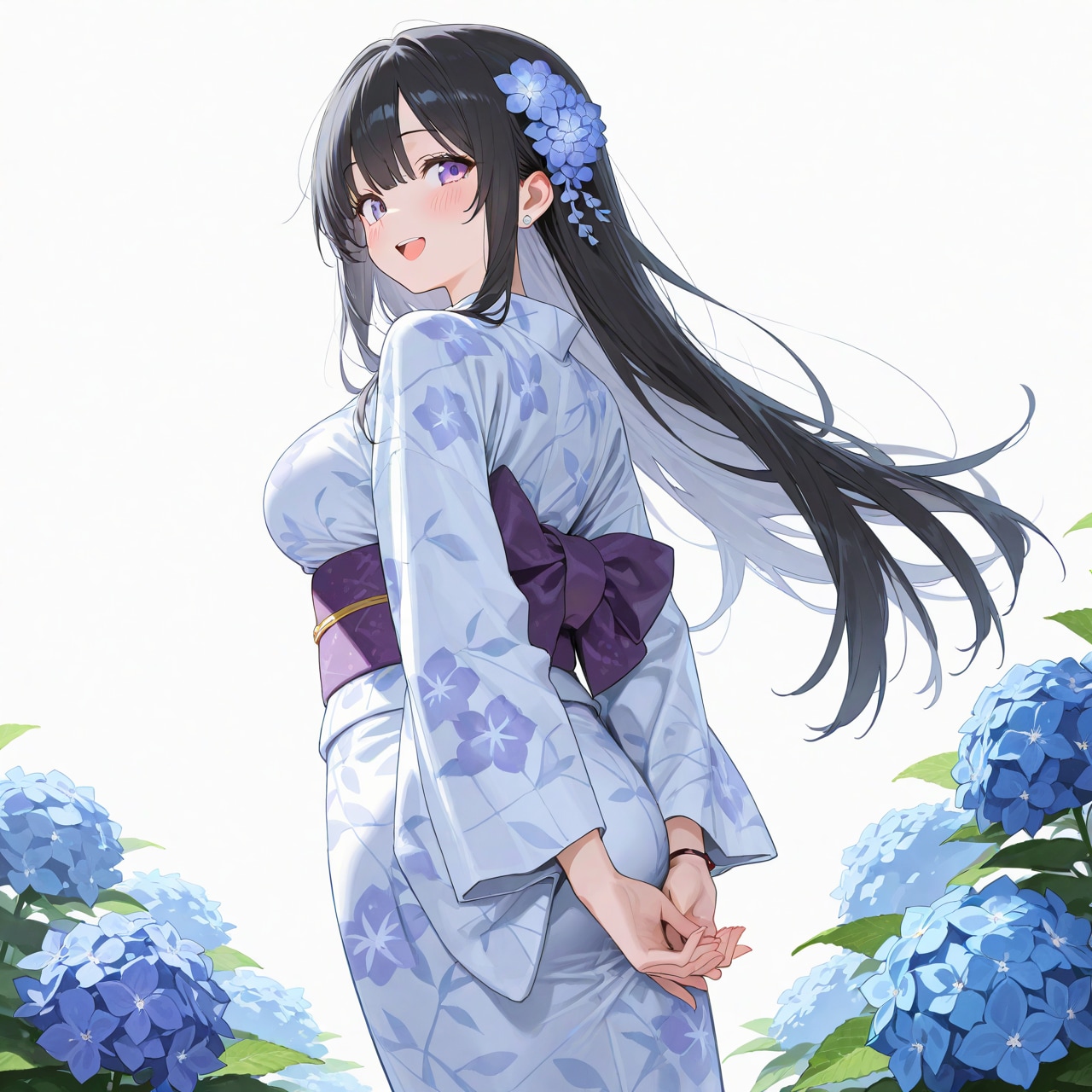 紫陽花と浴衣の姫様