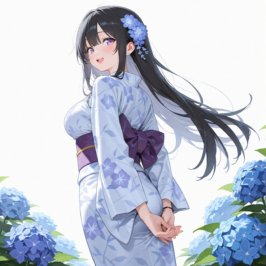 紫陽花と浴衣の姫様
